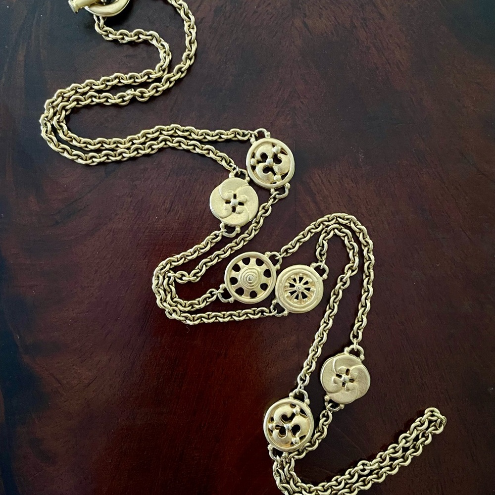 GIVENCHY Vintage Gold Tone Button Station Necklace